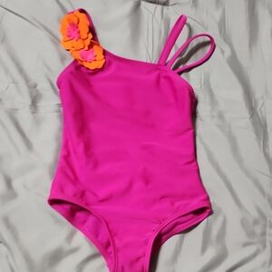 Wonder Nation Pink One Piece Swimsuit with Orange Floral Details